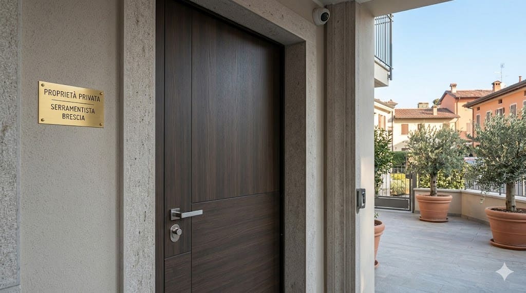 Porta blindata a Brescia con cilindro europeo e defender in acciaio certificata antieffrazione Classe 4.